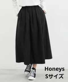 Honeys ロングギャザースカート ブラック 黒 Sサイズ