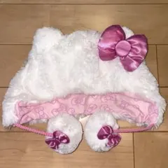 ハローキティ帽子 ホワイト ピンクリボン ファンキャップ