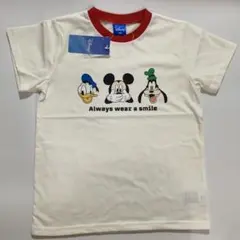 新品タグ付き　ミッキーフレンズまで　Tシャツ　130 生成り　赤襟　半袖