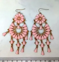 ピンク　ゴールド　装飾　ロングピアス　ダングルピアス　メキシカン