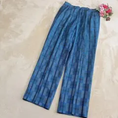 【Chland Lakeクランドレイク】メンズ スラックス ブルー チェック柄Ｍのサムネイル