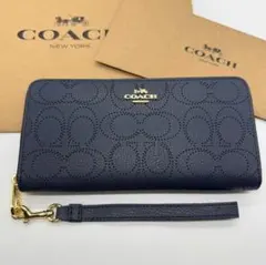 COACH コーチ 長財布 アコーディオンジップ アラウンド ネイビーC4715
