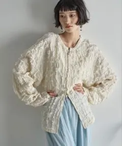 新品 THE YOn 2WAYリップルジャガードタックスリーブWジップトップス