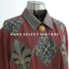 古着 レトロ古着 Vintage 昭和レトロ 総柄 金ボタン　柄シャツ ブラウス