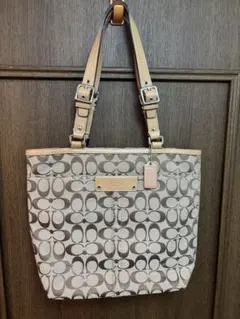 【美品】Coach シグネチャー　ロゴ柄 ベージュ トートバッグ