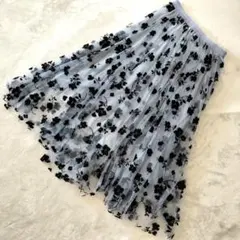 fifth フロッキーフラワーフレアスカート ロング ブルー サイズM