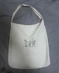 ホワイト 布製 サコッシュ イラスト付き