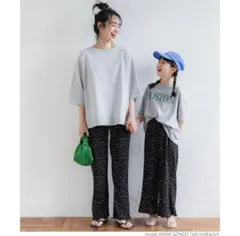 【coca】ドット柄フリル裾ワイドパンツ ブラック