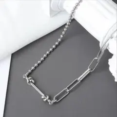 MIXパーツチェーン ネックレス シルバー チェーン 非対称 ボールチェーン