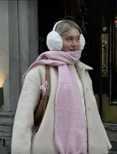 ピンク フリンジ付き マフラー 大判