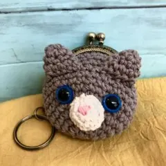 ハンドメイド　あみぐるみ　ねこちゃん　がま口　小物入れ　小銭入れ