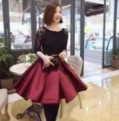 ワンピース フレア レース ワインレッド Ａライン フォーマル パーティ ドレス