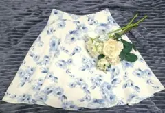 INGNI 青い花柄 フレアスカート ひざ丈 M