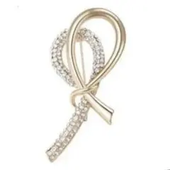 ブローチ　リボンA　りぼん　ゴールドカラー　ラインストーン　上品　フォーマル