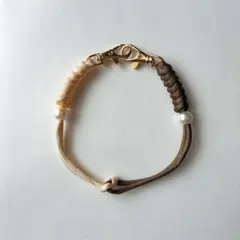 パール パラコード ハンドストラップ スマホ 落下防止 クリーム ブラウン