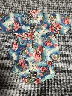 ベビー甚平 花柄 青ピンク 80m