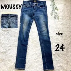 MOUSSY スキニーデニム ストレッチ 刺繍 インディゴブルー M