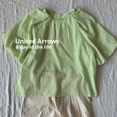 美品　ユナイテッドアローズ　シアーチェックバルーンスリーブブラウス　Free