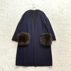 ✨ダーマコレクション【F】黒系 羽織コート ノーカラー ポケットファー