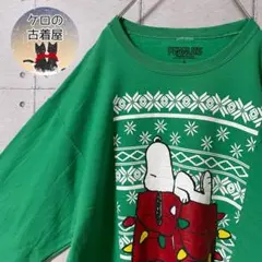 ピーナッツ スヌーピー メンズ スウェット クリスマス アグリー L グリーン