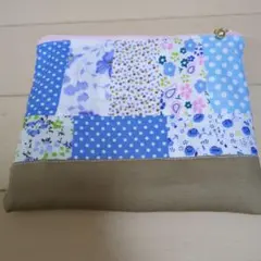 青系パッチワークポーチ
