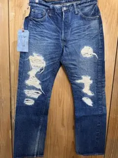 シュガーケーン　ダメージ加工タイトストレートジーンズ