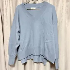 グローバルワーク メルティリブVネックプルオーバー ライトブルー Mサイズ