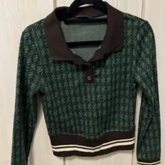 緑色パターン入りポロセーター Sサイズ