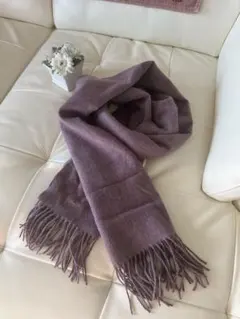 カシミヤ100% パープル ストール マフラー　フリンジ付き