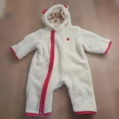 ベビーカバーオール　イチゴ柄フリースロンパース　アウター　ロンパース