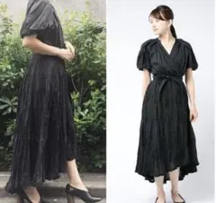 カーサフライン 美品 リネン カシュクール ロング ワンピース バルーン袖 春夏