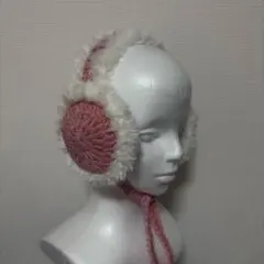 イヤーマフ 耳当て ハンドメイド 編み物 手編み ピンク　ホワイト