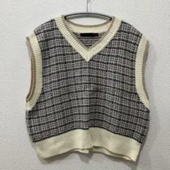 Heather ニットベスト チェック柄 Vネック