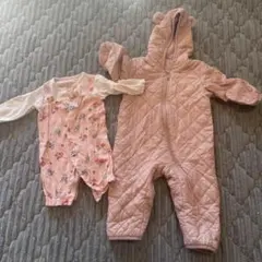 ピンク 花柄ロンパース・カバーオールセット