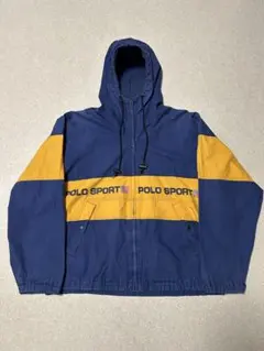 90s POLO SPORT フード付きナイロンジャケット ネイビー/イエロー