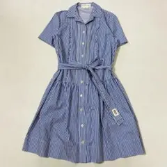 ケイトスペード ストライプ フリル はしごレース フレアシャツワンピース