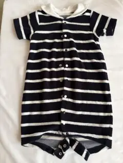 【コムサイズム】セーラーカラー ロンパース ボーダー パイル地（タオル生地）半袖