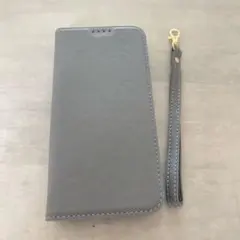 iPhone14ProMAX グレー 手帳型ケース ストラップ付き