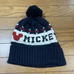 【新品未使用】ミッキー ニット帽 ネイビー
