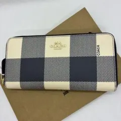 COACH チェック柄 長財布 ネイビー/アイボリー　新品未使用品