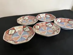 【成化年製】有田焼 伊万里焼 古伊万里 色絵金彩 八角皿 5客 管理A4103のサムネイル