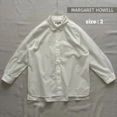 マーガレットハウエル/MARGARET HOWELL 丸襟　八部袖　長袖白シャツのサムネイル
