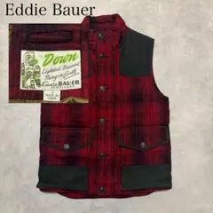 00s EDDIE BAUER 赤 チェック 中綿 ベスト DM1407