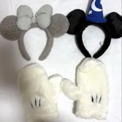 ディズニー カチューシャ＆手袋 3点セット ミッキー魔法使い／ミニーもこもこ