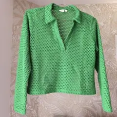 H&M 透かし編みトップス　グリーン