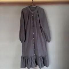 グレーシャツワンピース 長袖 フリル裾