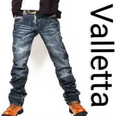 【Valletta】ワインレッドステッチ ストレートデニムパンツ　XL メンズ