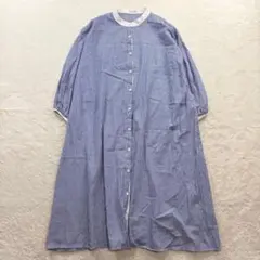 ✨シーズクローゼット/F/青/ストライプ/ロングシャツワンピース/バンドカラーのサムネイル