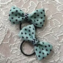 水色ハートリボンヘアゴム2個セット
