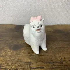 E-4 犬 置物 フィギュア ポメラニアン風 リボン ホワイト犬 置物 インテ